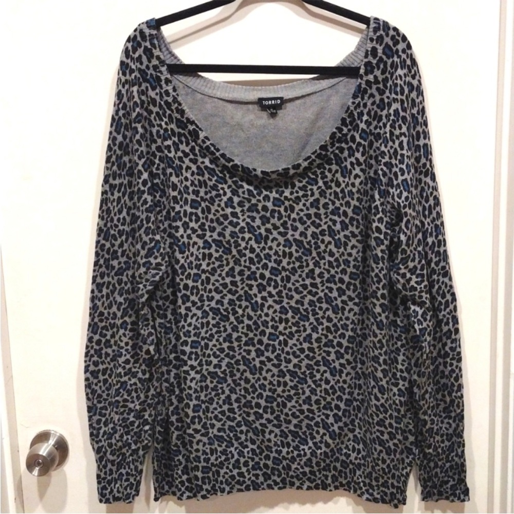Torrid Blue and Gray Animal Print Sweater